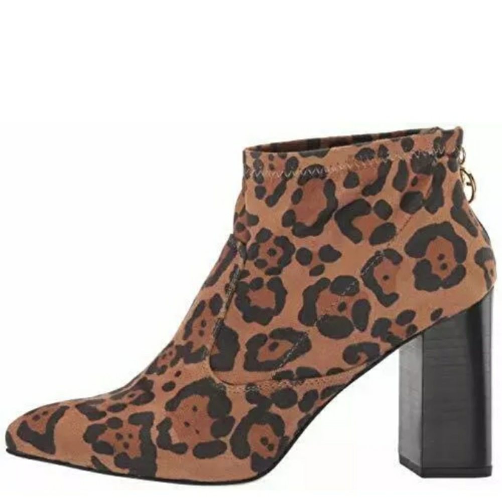 Franco Sarto Kortney Leopard Heel Ankle boots New Women's Shoes Animal Stretch 9